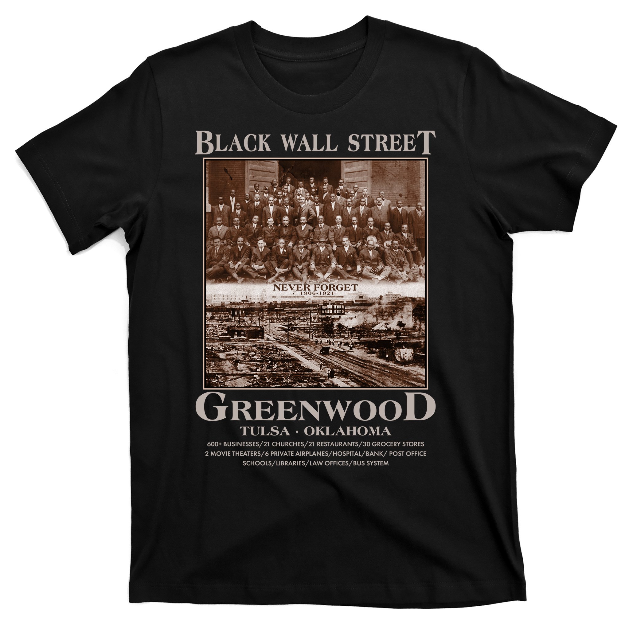 Black Wall Street Never Forget Greenwood Tulsa Oklahoma T-Shirt