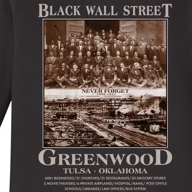 Black Wall Street Never Forget Greenwood Tulsa Oklahoma Baby Long Sleeve Bodysuit