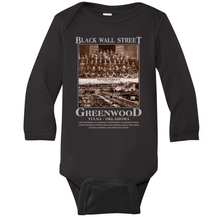 Black Wall Street Never Forget Greenwood Tulsa Oklahoma Baby Long Sleeve Bodysuit