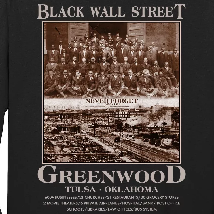 Black Wall Street Never Forget Greenwood Tulsa Oklahoma Tall Long Sleeve T-Shirt