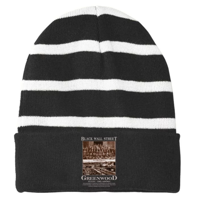 Black Wall Street Never Forget Greenwood Tulsa Oklahoma Striped Beanie with Solid Band