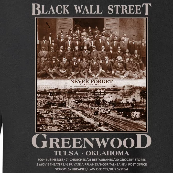 Black Wall Street Never Forget Greenwood Tulsa Oklahoma Toddler Sweatshirt