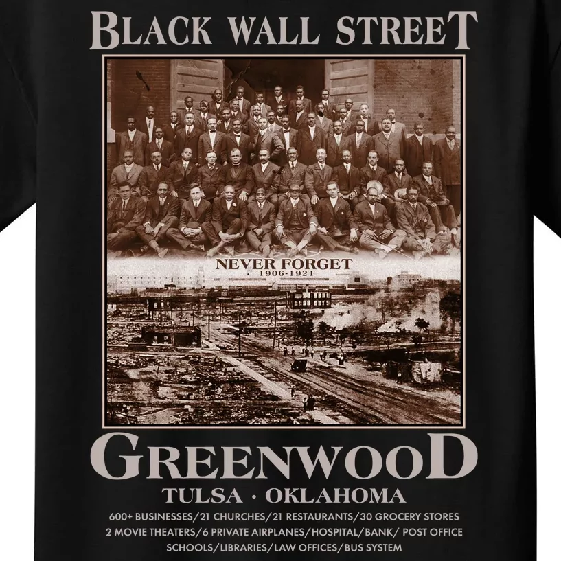 Black Wall Street Never Forget Greenwood Tulsa Oklahoma Kids T-Shirt