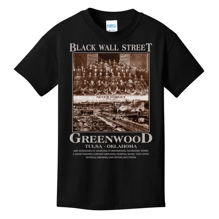 Black Wall Street Never Forget Greenwood Tulsa Oklahoma Kids T-Shirt