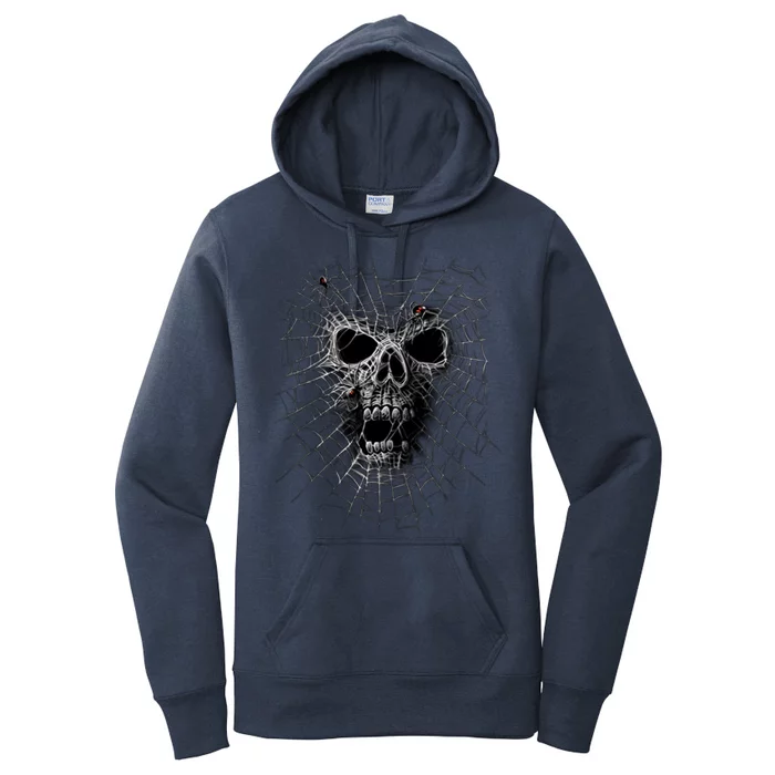 Black Widow Spider Web Skull Women's Pullover Hoodie