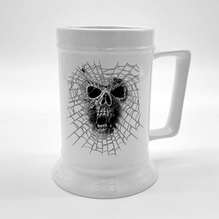 Black Widow Spider Web Skull Front & Back Beer Stein