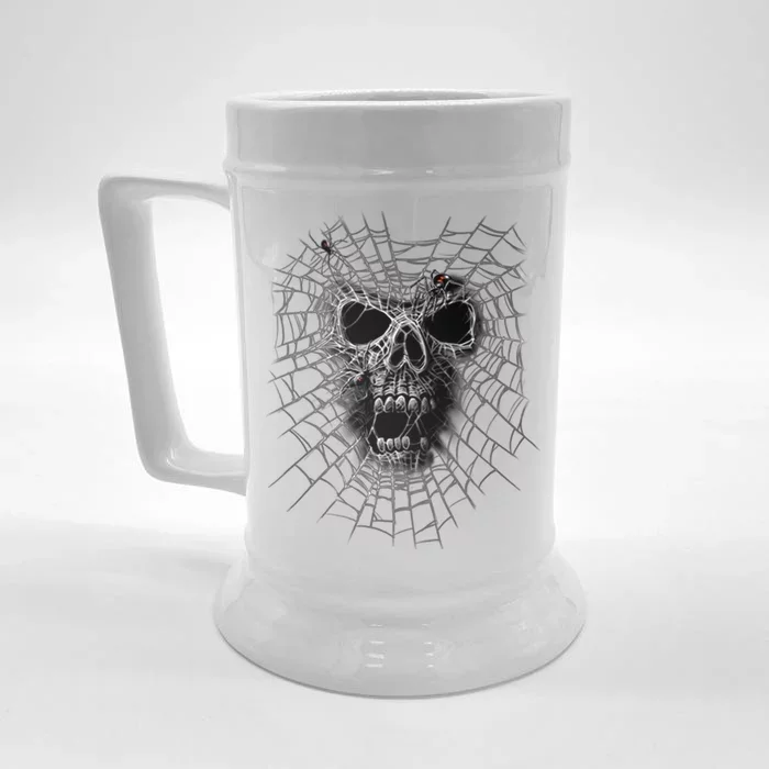 Black Widow Spider Web Skull Front & Back Beer Stein