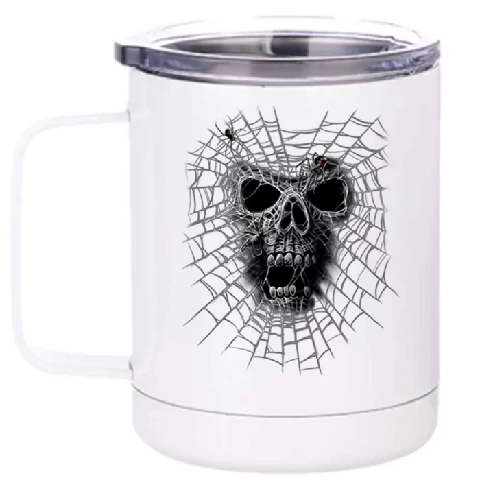 Black Widow Spider Web Skull Front & Back 12oz Stainless Steel Tumbler Cup