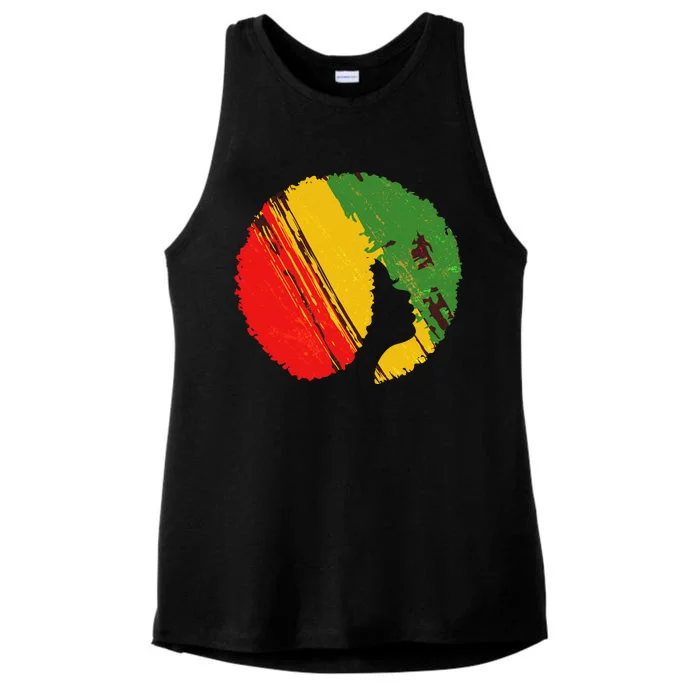 Black Woman with African Colors Afro Hairstyle Ladies Tri-Blend Wicking Tank