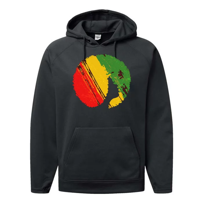 Black Woman with African Colors Afro Hairstyle Performance Fleece Hoodie