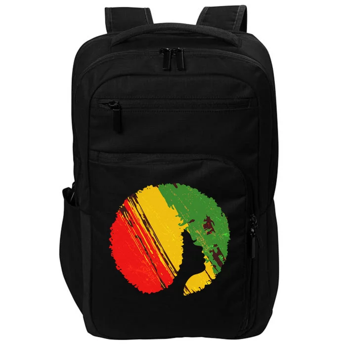 Black Woman with African Colors Afro Hairstyle Impact Tech Backpack