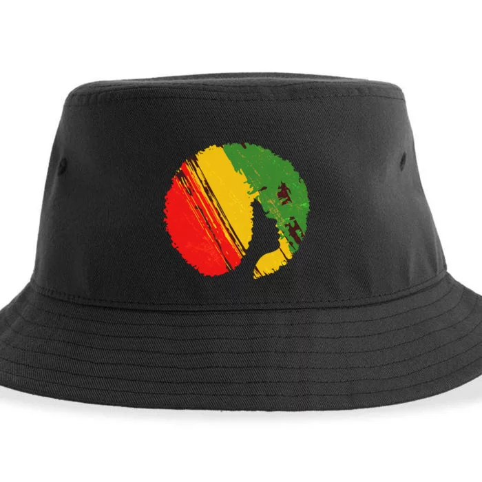 Black Woman with African Colors Afro Hairstyle Sustainable Bucket Hat