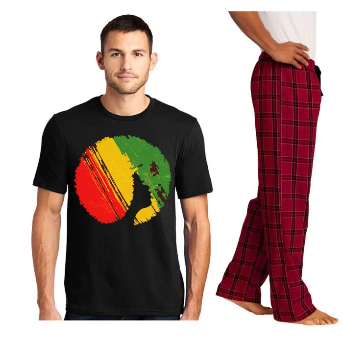 Black Woman with African Colors Afro Hairstyle Pajama Set