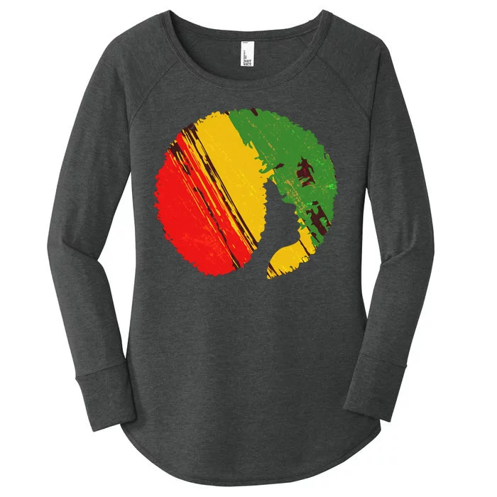 Black Woman with African Colors Afro Hairstyle Women's Perfect Tri Tunic Long Sleeve Shirt