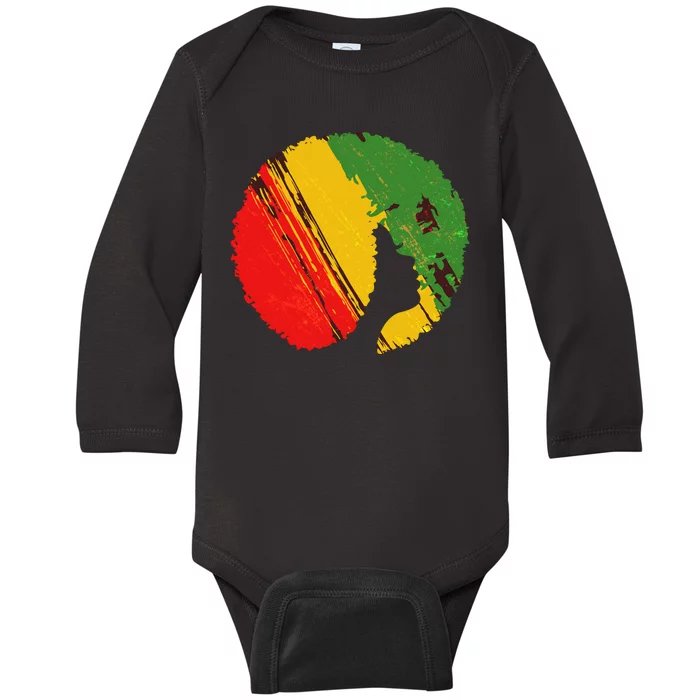 Black Woman with African Colors Afro Hairstyle Baby Long Sleeve Bodysuit