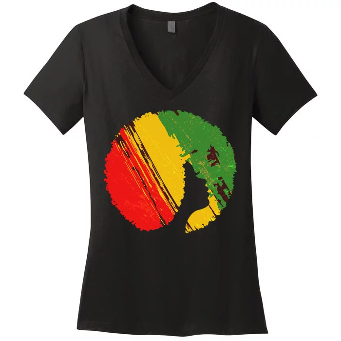 Black Woman with African Colors Afro Hairstyle Women's V-Neck T-Shirt