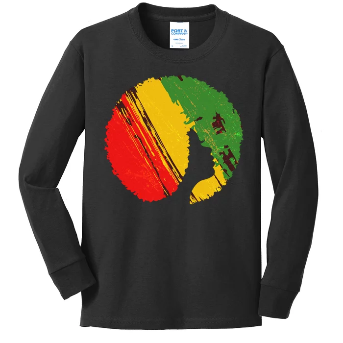 Black Woman with African Colors Afro Hairstyle Kids Long Sleeve Shirt