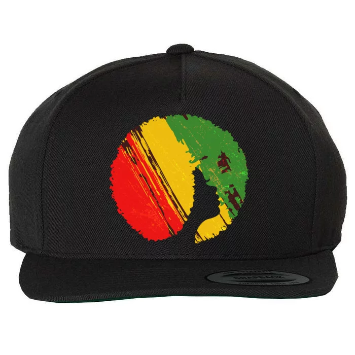 Black Woman with African Colors Afro Hairstyle Wool Snapback Cap