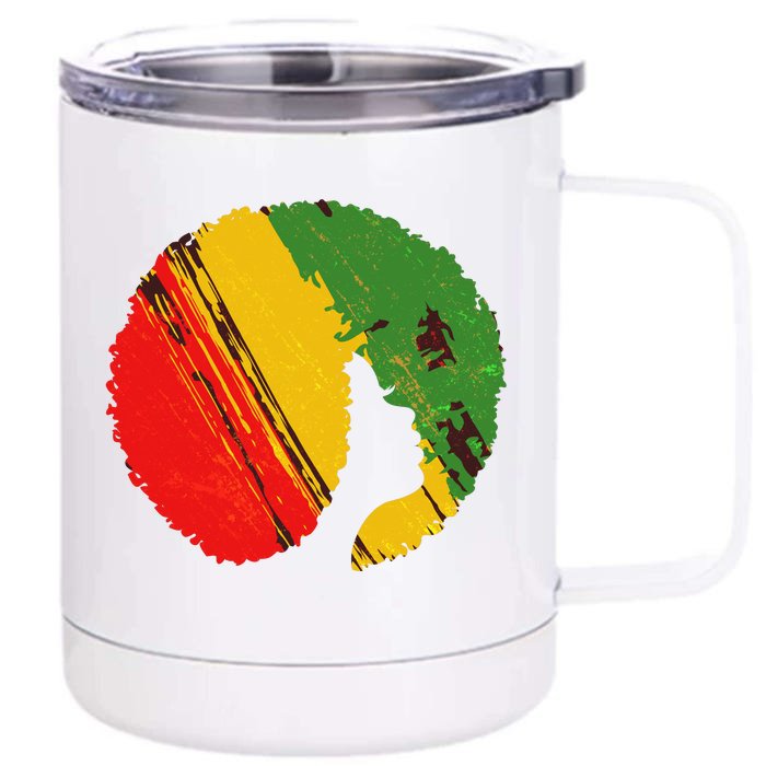 Black Woman with African Colors Afro Hairstyle Front & Back 12oz Stainless Steel Tumbler Cup