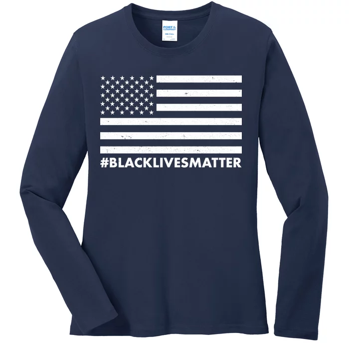 #BlackLivesMatter USA Flag Ladies Long Sleeve Shirt