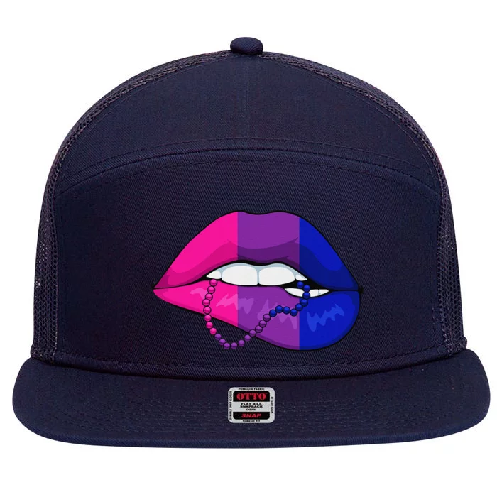 Bisexual Lip Biting Lgbtq Cool Subtle Bi Pride Flag Colors 7 Panel Mesh Trucker Snapback Hat