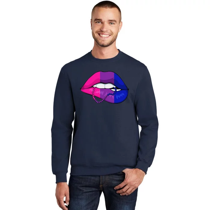 Bisexual Lip Biting Lgbtq Cool Subtle Bi Pride Flag Colors Tall Sweatshirt