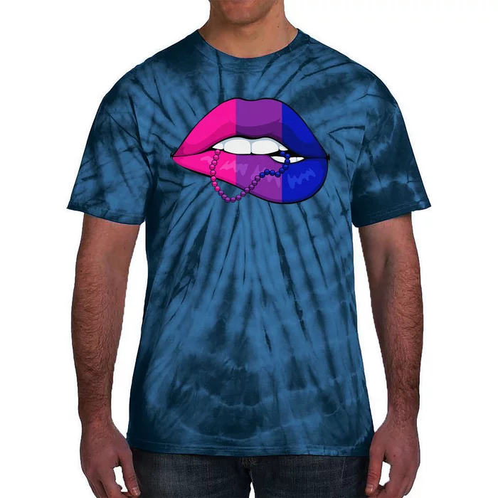 Bisexual Lip Biting Lgbtq Cool Subtle Bi Pride Flag Colors Tie-Dye T-Shirt