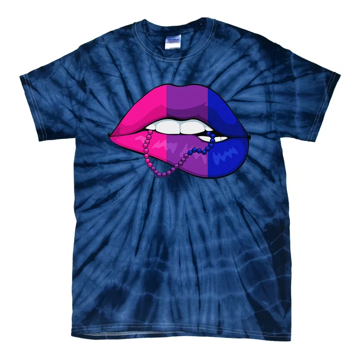 Bisexual Lip Biting Lgbtq Cool Subtle Bi Pride Flag Colors Tie-Dye T-Shirt