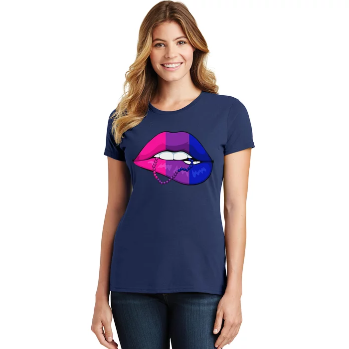 Bisexual Lip Biting Lgbtq Cool Subtle Bi Pride Flag Colors Women's T-Shirt