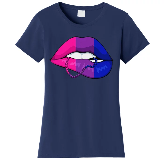 Bisexual Lip Biting Lgbtq Cool Subtle Bi Pride Flag Colors Women's T-Shirt