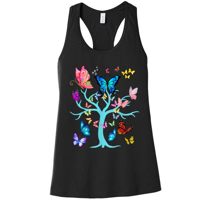 Butterfly Lovers Butterflies Circle Around The Tree Design Women's Racerback Tank