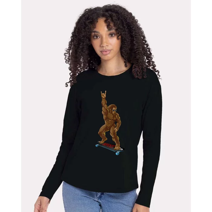 Bigfoot Long Boarding Rock On Sasquatch Big Foot Skate Womens Cotton Relaxed Long Sleeve T-Shirt