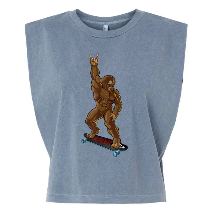 Bigfoot Long Boarding Rock On Sasquatch Big Foot Skate Garment-Dyed Women's Muscle Tee