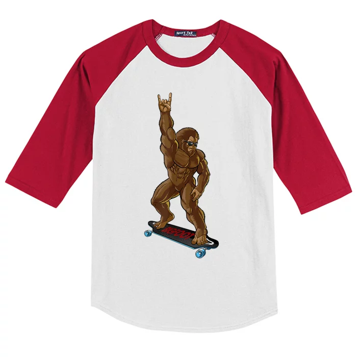 Bigfoot Long Boarding Rock On Sasquatch Big Foot Skate Kids Colorblock Raglan Jersey