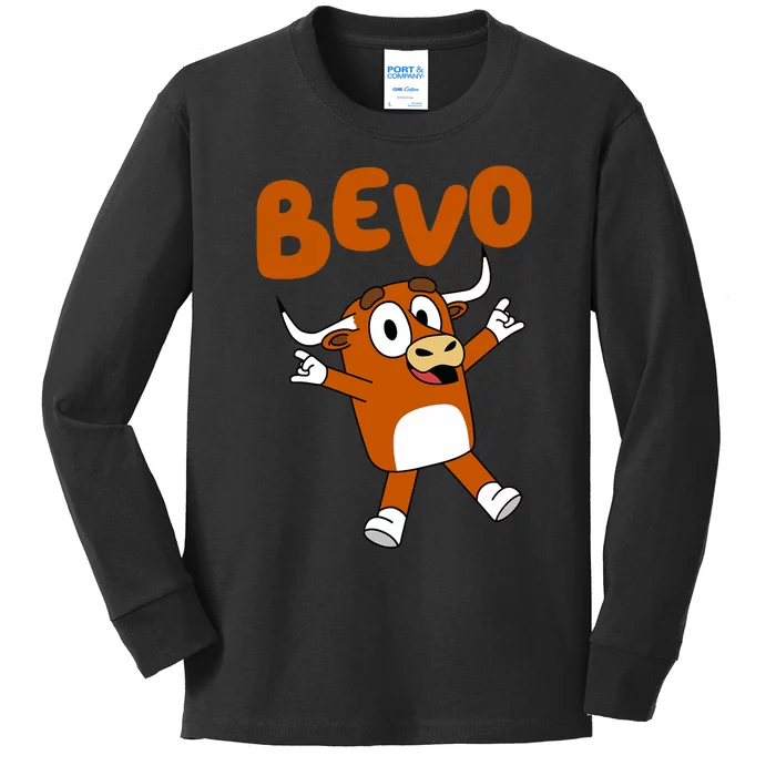 Bevo Longhorn Bull Funny Cartoon Kids Long Sleeve Shirt