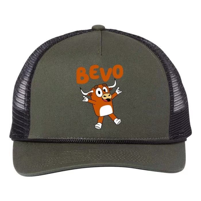 Bevo Longhorn Bull Funny Cartoon Retro Rope Trucker Hat Cap