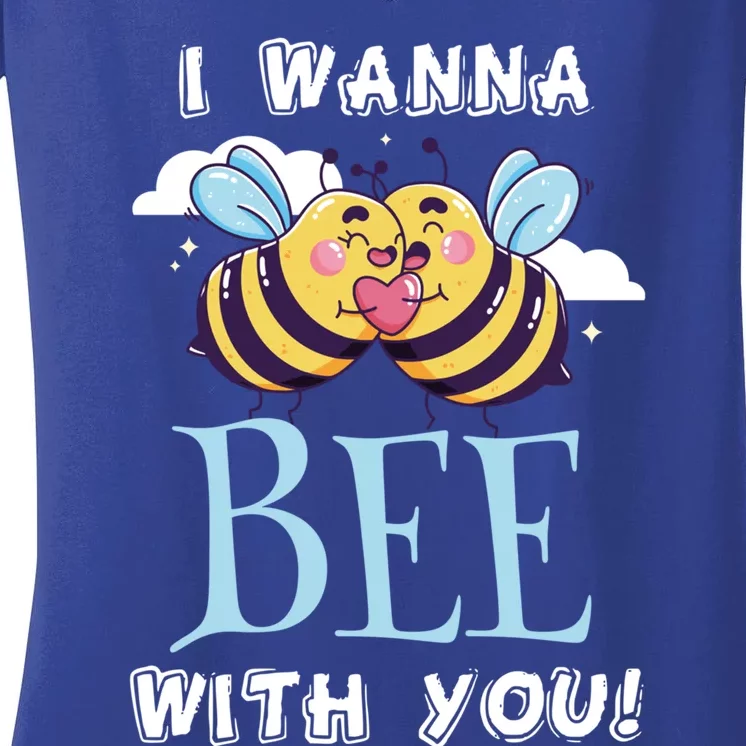 Bees Love Bee With You Valentine's Day Love Token Gift Women's V-Neck T-Shirt