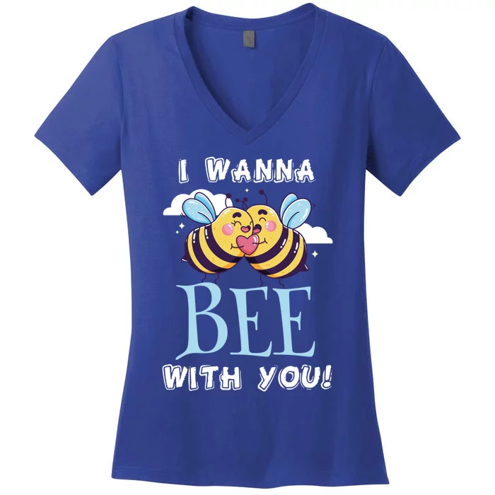 Bees Love Bee With You Valentine's Day Love Token Gift Women's V-Neck T-Shirt