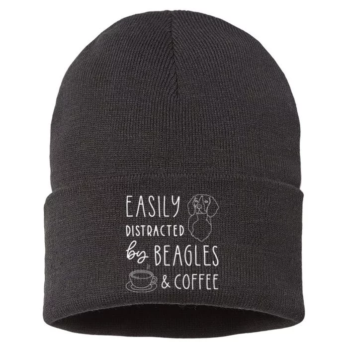 Beagle Lover Beagles & Coffee funny dog lover Sustainable Knit Beanie