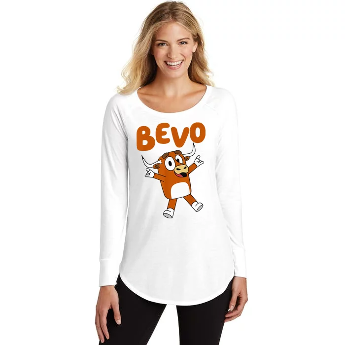 Bevo Longhorn Bull Funny Cartoon Funny Women's Perfect Tri Tunic Long Sleeve Shirt