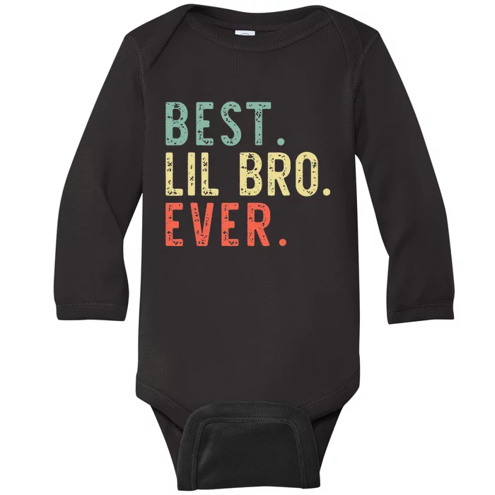 Best Lil Bro Ever Family Retro Vintage Little Brother Baby Long Sleeve Bodysuit