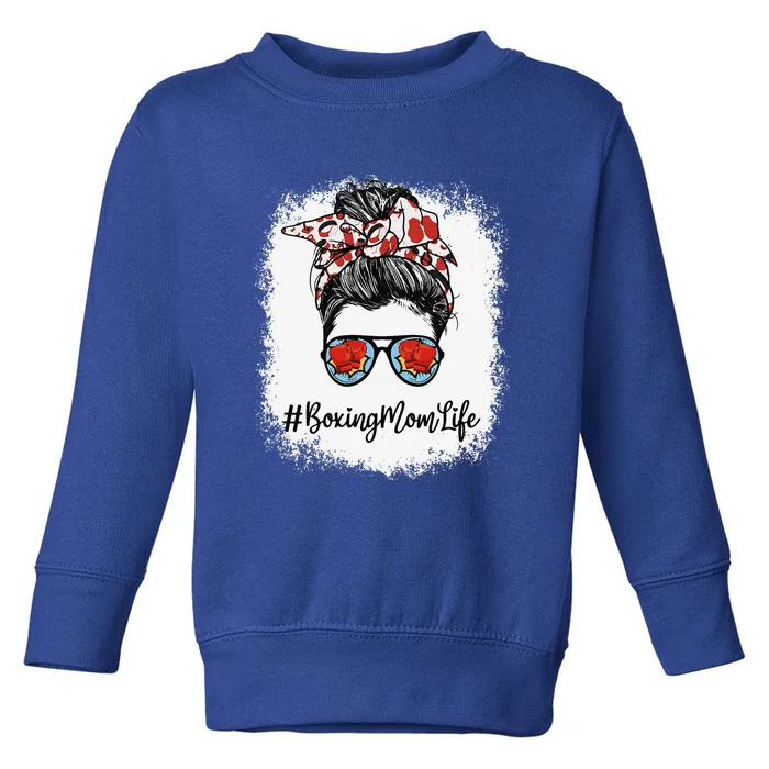 Bleached Life Boxing Mom Leopard Messy Bun Glasses Toddler Sweatshirt