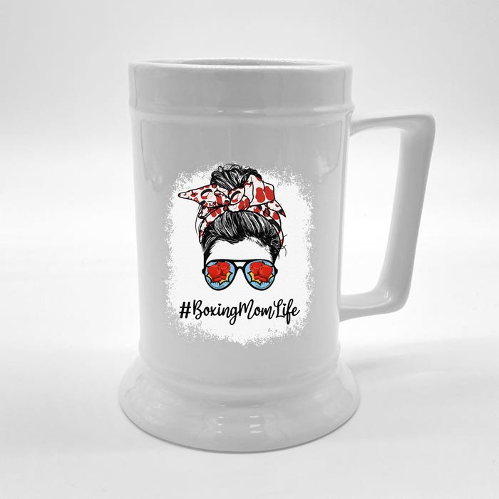 Bleached Life Boxing Mom Leopard Messy Bun Glasses Front & Back Beer Stein