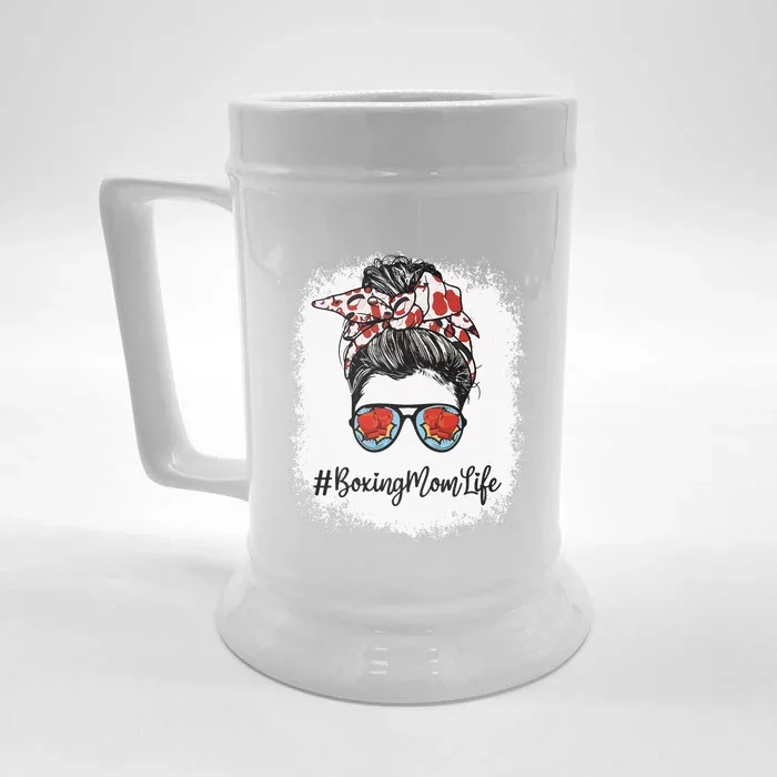 Bleached Life Boxing Mom Leopard Messy Bun Glasses Front & Back Beer Stein