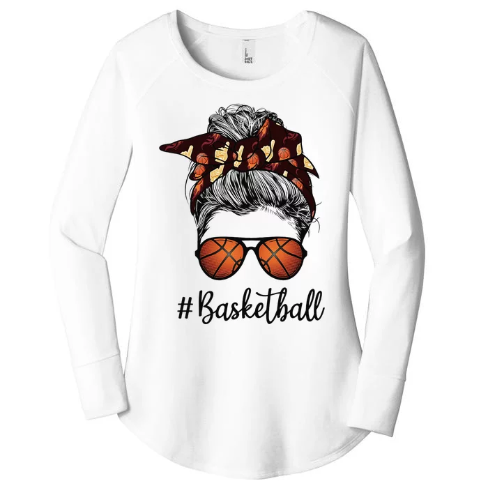 Bleached Life Basketball Mom Leopard Messy bun Glasses Women's Perfect Tri Tunic Long Sleeve Shirt