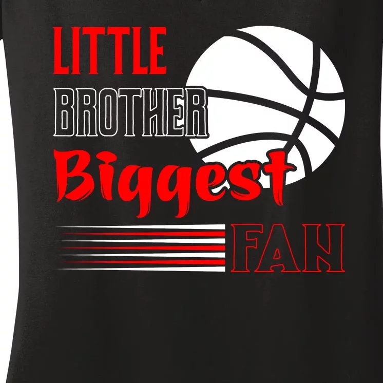 Baseball Little Brother Biggest Fan Funny Baseball Women's V-Neck T-Shirt