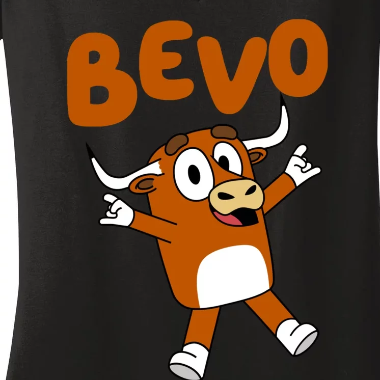 Bevo Longhorn Bull Funny Cartoon Women's V-Neck T-Shirt