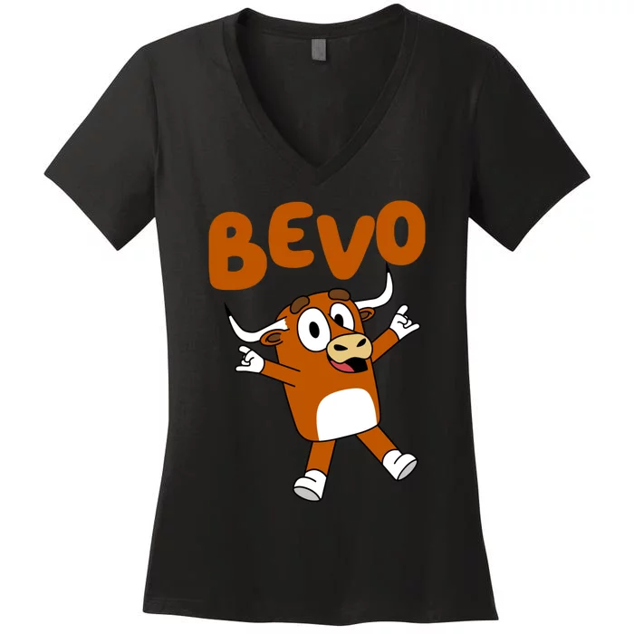 Bevo Longhorn Bull Funny Cartoon Women's V-Neck T-Shirt