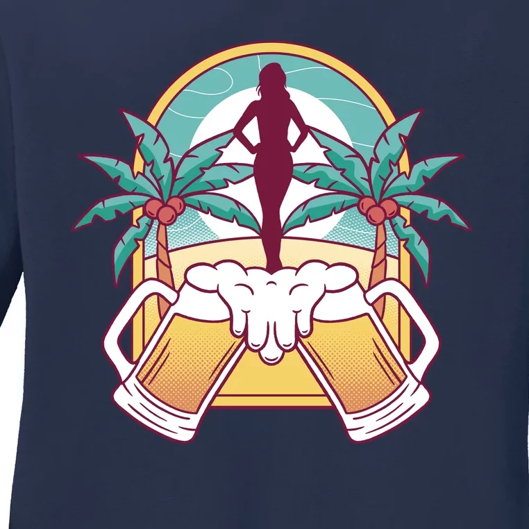 Beer Lover Beach Paradise Ladies Long Sleeve Shirt