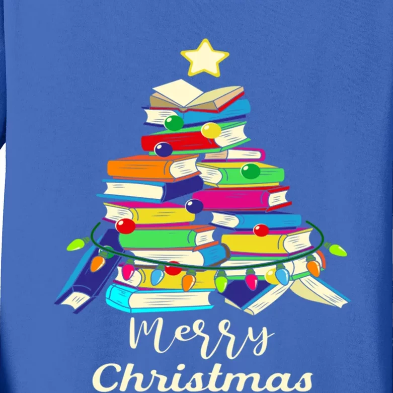 Book Lover Christmas Tree Library Book Xmas Tree Gift Kids Long Sleeve Shirt